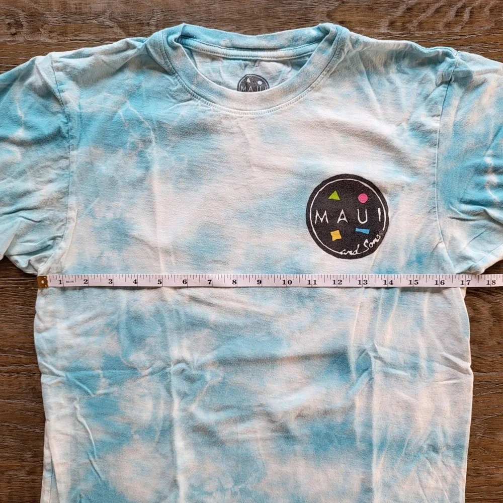 Maui and Sons Shark Graphic Tie Dye T-Shirt Blue White Mens Small Surf Retro
